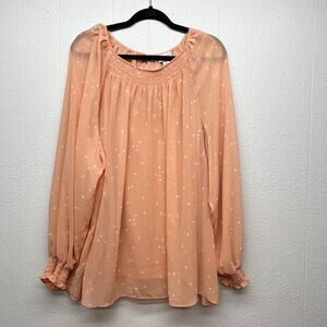 Ava & Viv Polka Dot Sheer Top Womens 4X Bishop Sleeves Party Cocktail Event Chic